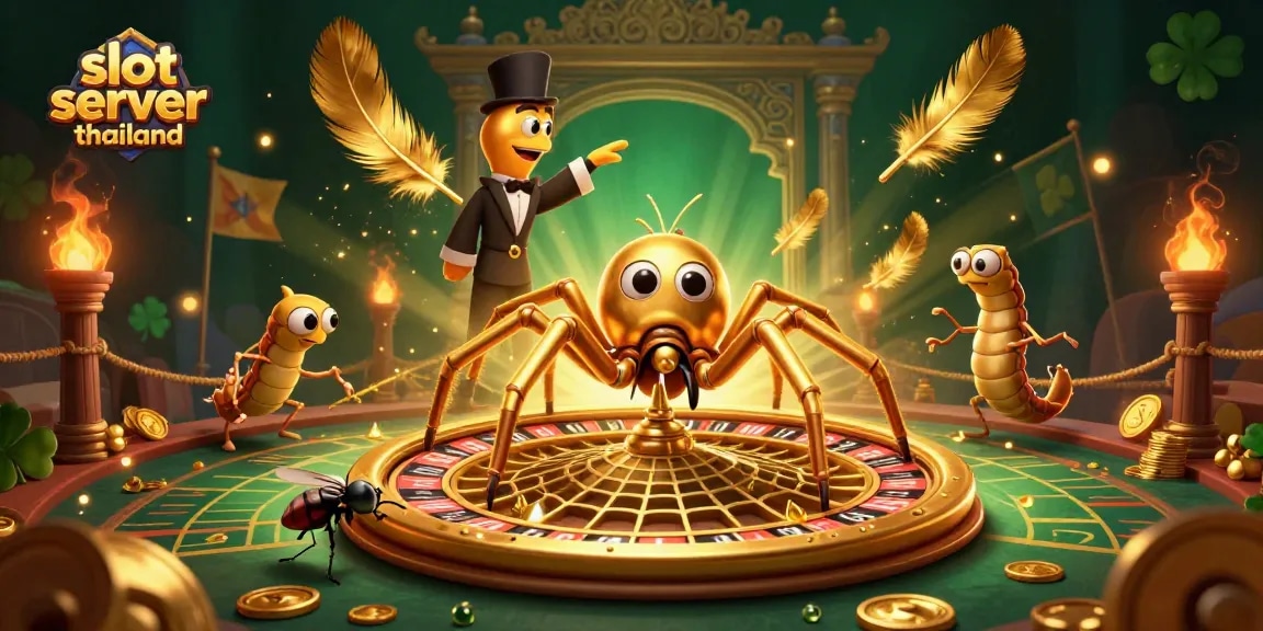 Experience thrilling gameplay at slot server thailand, with a fly nervously betting at a roulette web.