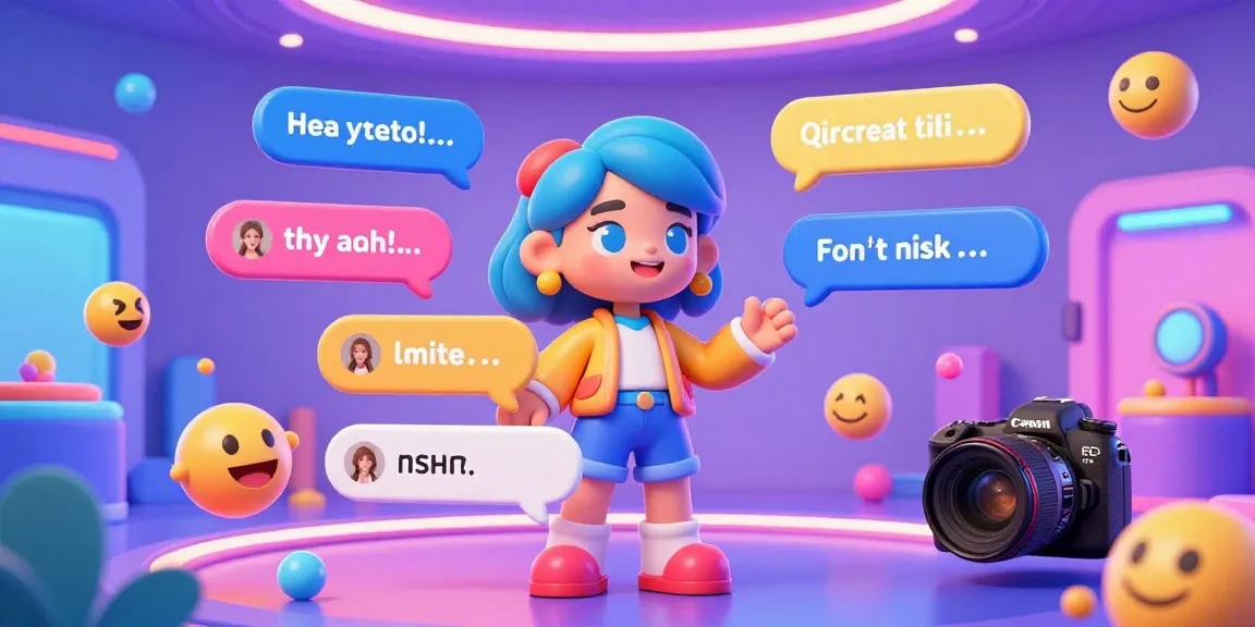 Interactive NSFW AI chat scene with a colorful character and playful messages in a neon-lit environment.