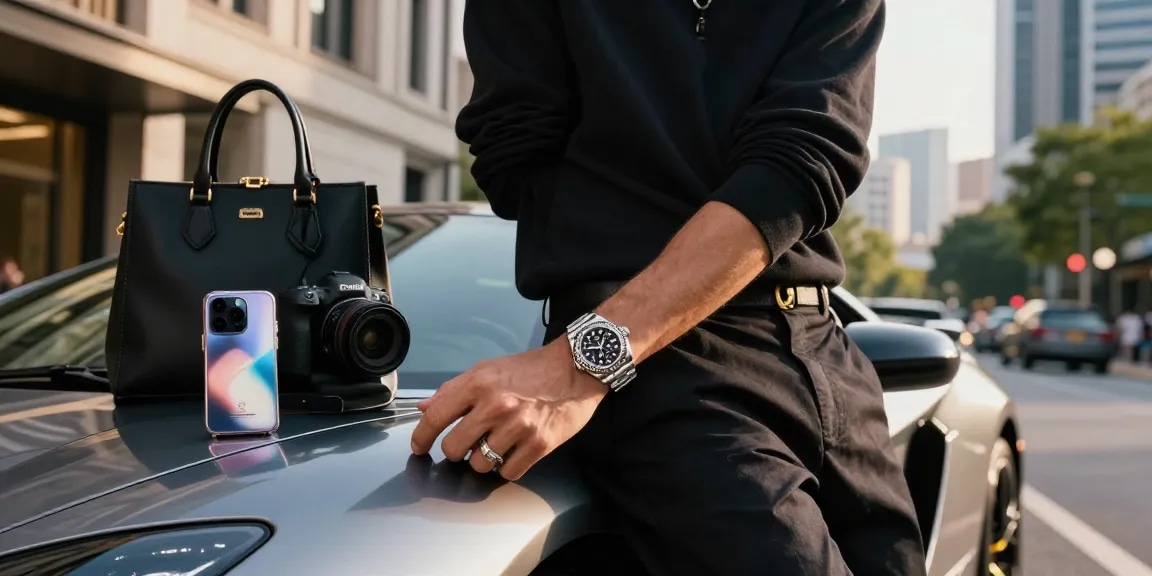Stylish individual showcasing a Rolex super clone watch in a vibrant urban setting, exuding luxury and confidence.