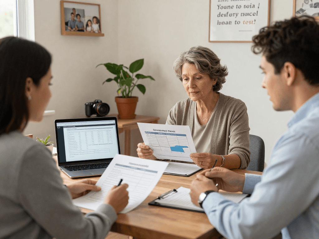 Debt consolidation Canada discussion in a warm consulting office with advisor and couple.