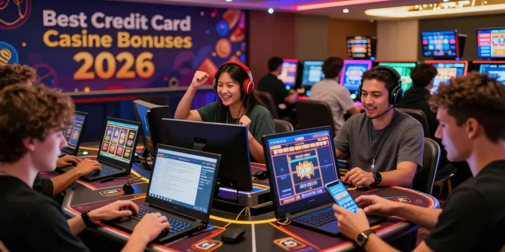 Players enjoying their experience at online credit card casinos in a vibrant and engaging atmosphere.