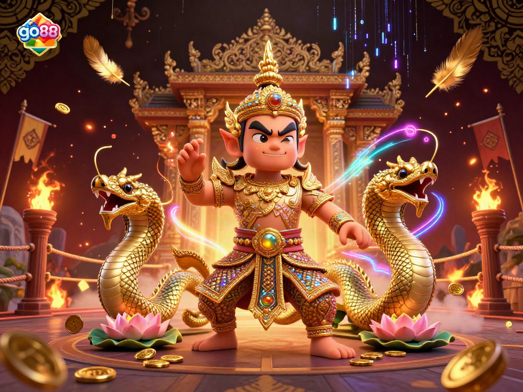 Experience the thrill of go88 with dynamic casino elements in a rich and vibrant 3D illustration.