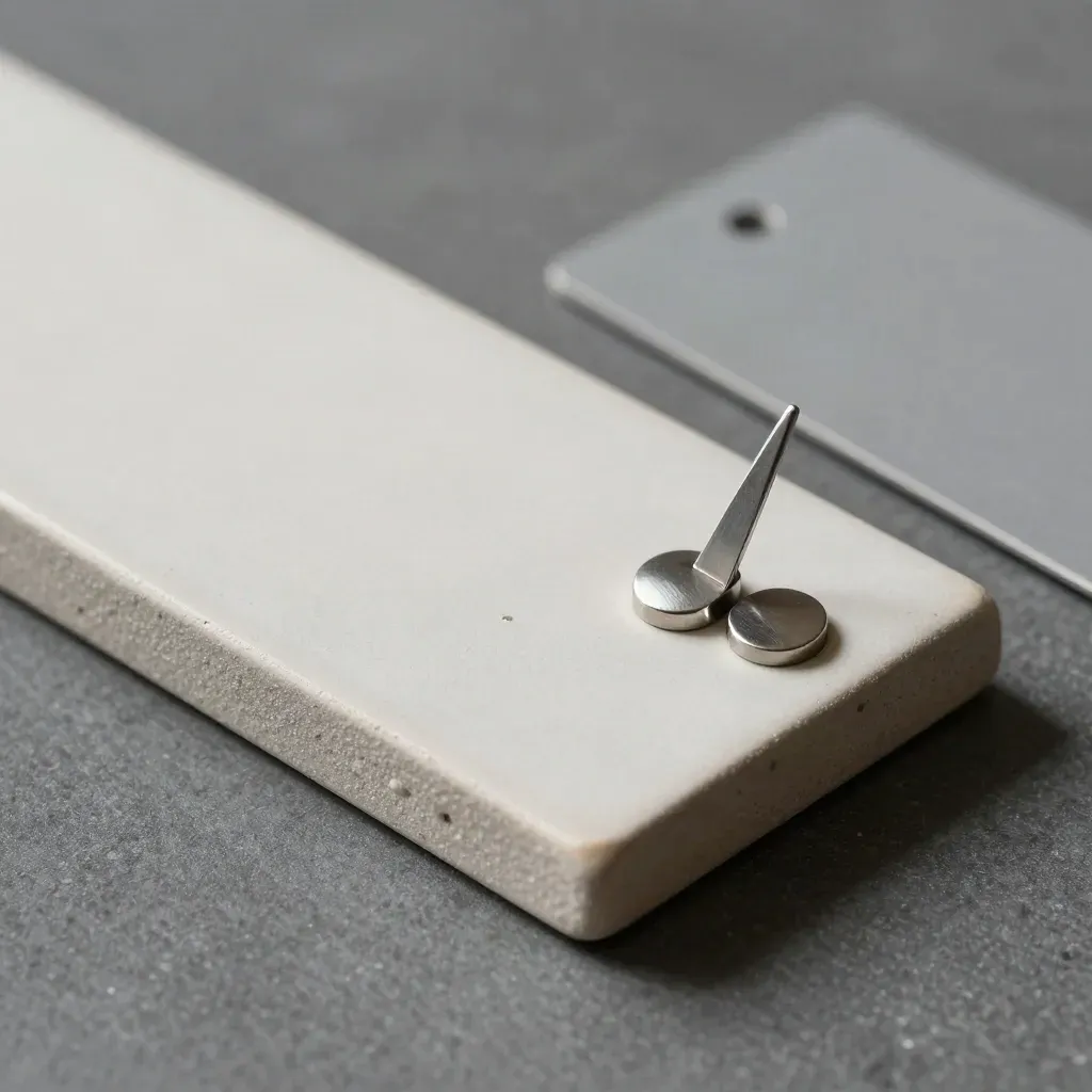 Ceramic inspection tile with a micro-scar sample and two silver shims on graphite stone.