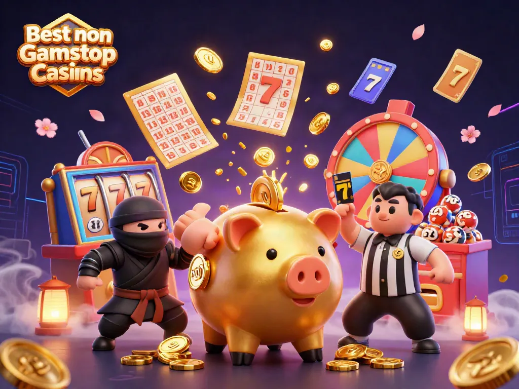 Engaging scene showcasing Best non Gamstop Casinos with vibrant casino elements and characters in action.