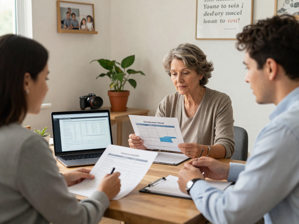 Debt consolidation Canada discussion in a warm consulting office with advisor and couple.